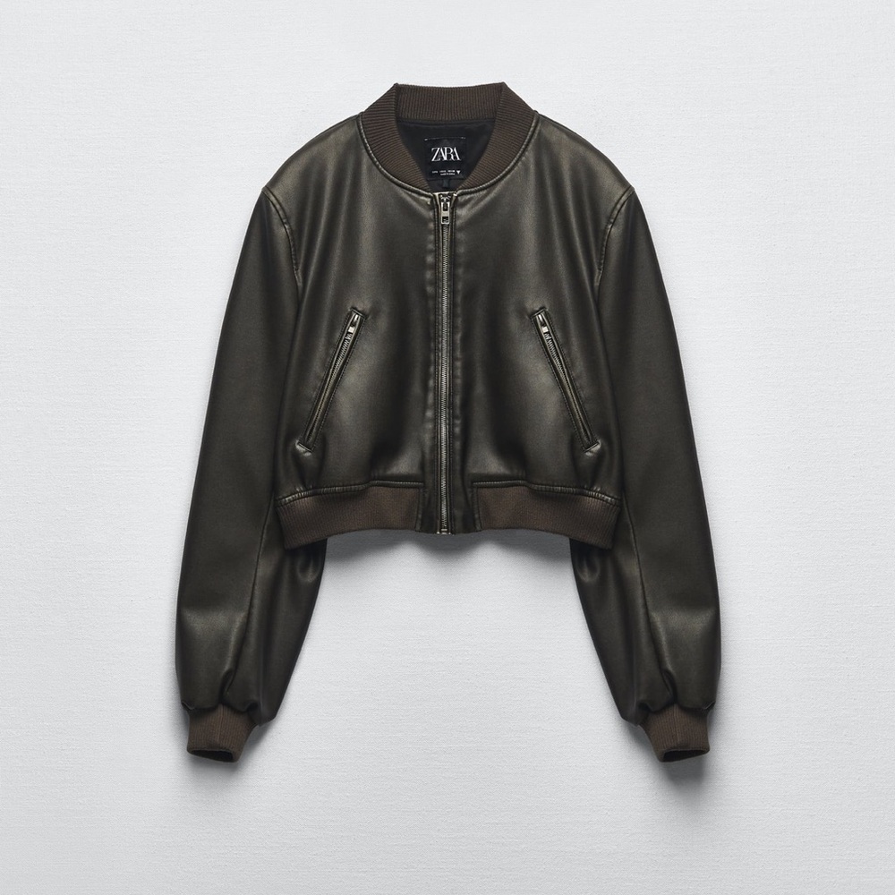 Faux leather bomber - size small super cute, cropped